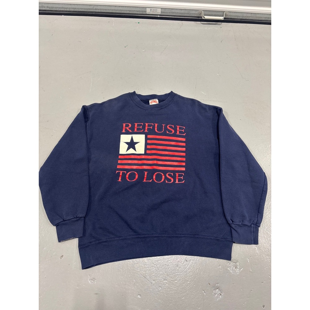 Vintage Nutmeg Mills Refuse To Lose Sweatshirt Mens Large Navy Blue Made in USA